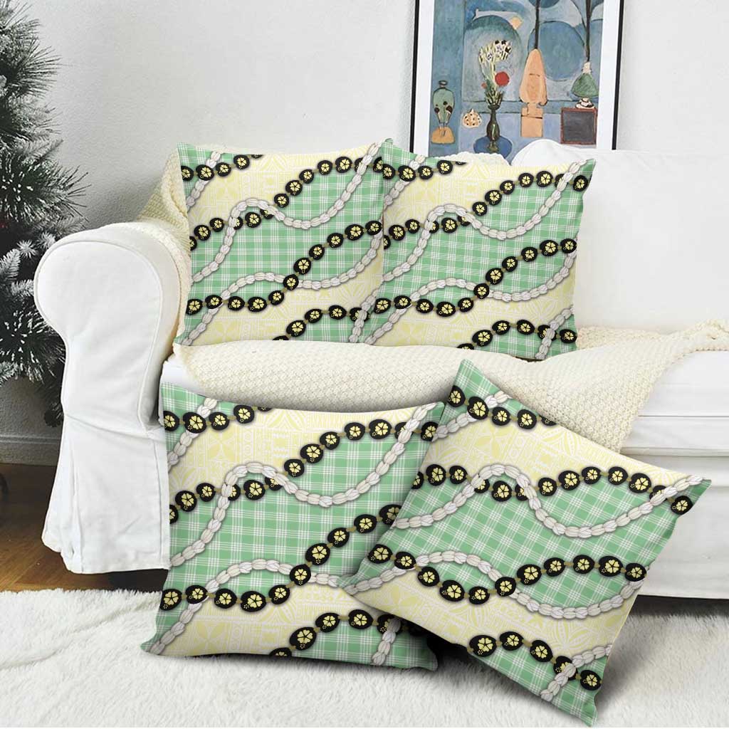 Green Palaka Hawaii Pillow Cover Kukui Nut Pikake Lei Hawaiian Tapa Pattern - Polynesian Pride