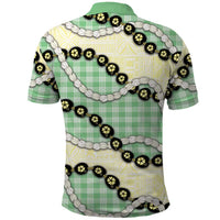Green Palaka Hawaii Polo Shirt Kukui Nut Pikake Lei Hawaiian Tapa Pattern - Polynesian Pride