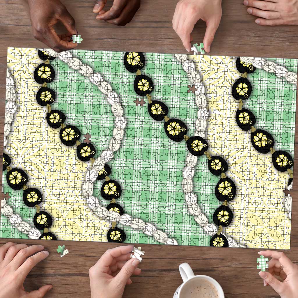 Green Palaka Hawaii Puzzle Kukui Nut Pikake Lei Hawaiian Tapa Pattern - Polynesian Pride