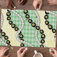 Green Palaka Hawaii Puzzle Kukui Nut Pikake Lei Hawaiian Tapa Pattern - Polynesian Pride