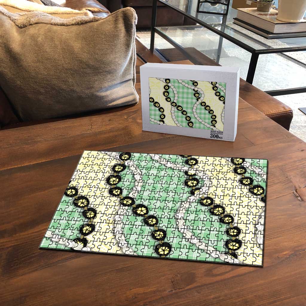 Green Palaka Hawaii Puzzle Kukui Nut Pikake Lei Hawaiian Tapa Pattern - Polynesian Pride