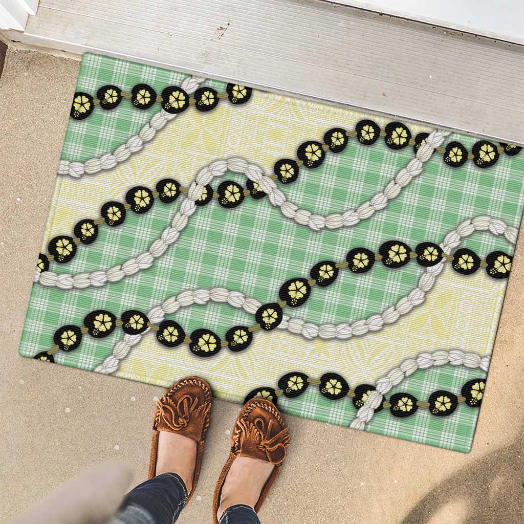 Green Palaka Hawaii Rubber Doormat Kukui Nut Pikake Lei Hawaiian Tapa Pattern - Polynesian Pride