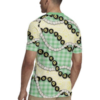 Green Palaka Hawaii Rugby Jersey Kukui Nut Pikake Lei Hawaiian Tapa Pattern - Polynesian Pride