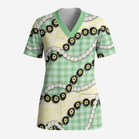 Green Palaka Hawaii Scrub Top Kukui Nut Pikake Lei Hawaiian Tapa Pattern - Polynesian Pride