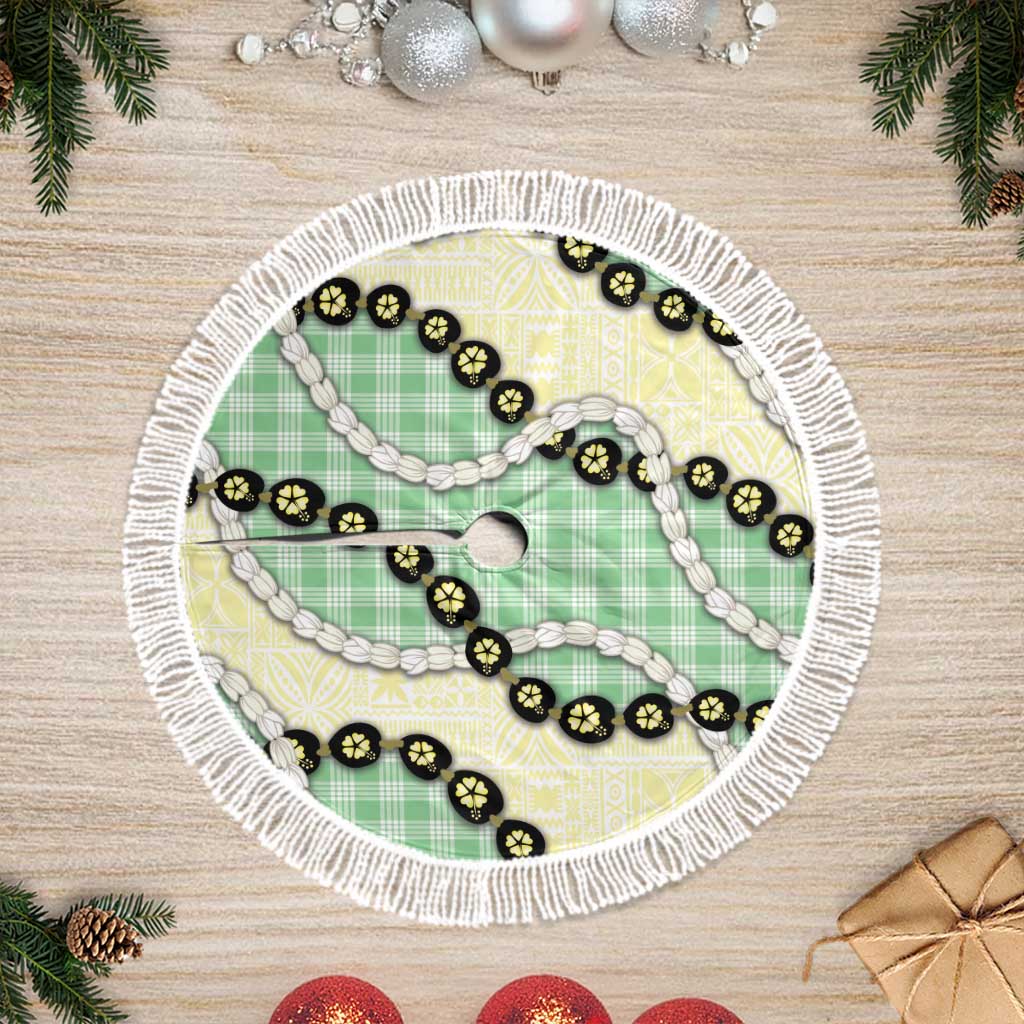 Green Palaka Hawaii Tree Skirt Kukui Nut Pikake Lei Hawaiian Tapa Pattern - Polynesian Pride
