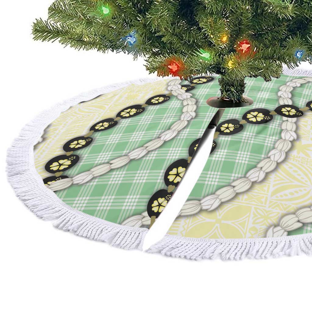 Green Palaka Hawaii Tree Skirt Kukui Nut Pikake Lei Hawaiian Tapa Pattern - Polynesian Pride
