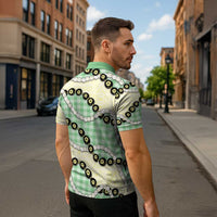 Green Palaka Hawaii Zipper Polo Shirt Kukui Nut Pikake Lei Hawaiian Tapa Pattern - Polynesian Pride