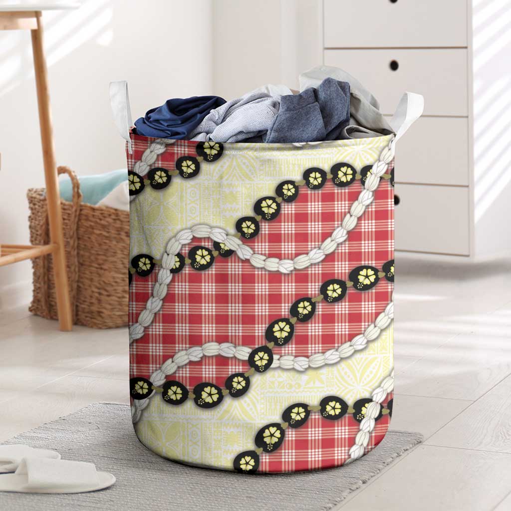 Red Palaka Hawaii Laundry Basket Kukui Nut Pikake Lei Hawaiian Tapa Pattern - Polynesian Pride