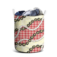 Red Palaka Hawaii Laundry Basket Kukui Nut Pikake Lei Hawaiian Tapa Pattern - Polynesian Pride