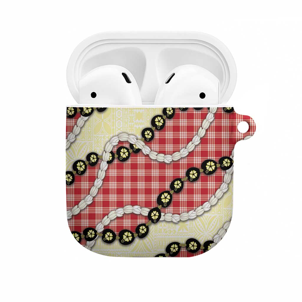Red Palaka Hawaii AirPods Case Kukui Nut Pikake Lei Hawaiian Tapa Pattern - Polynesian Pride