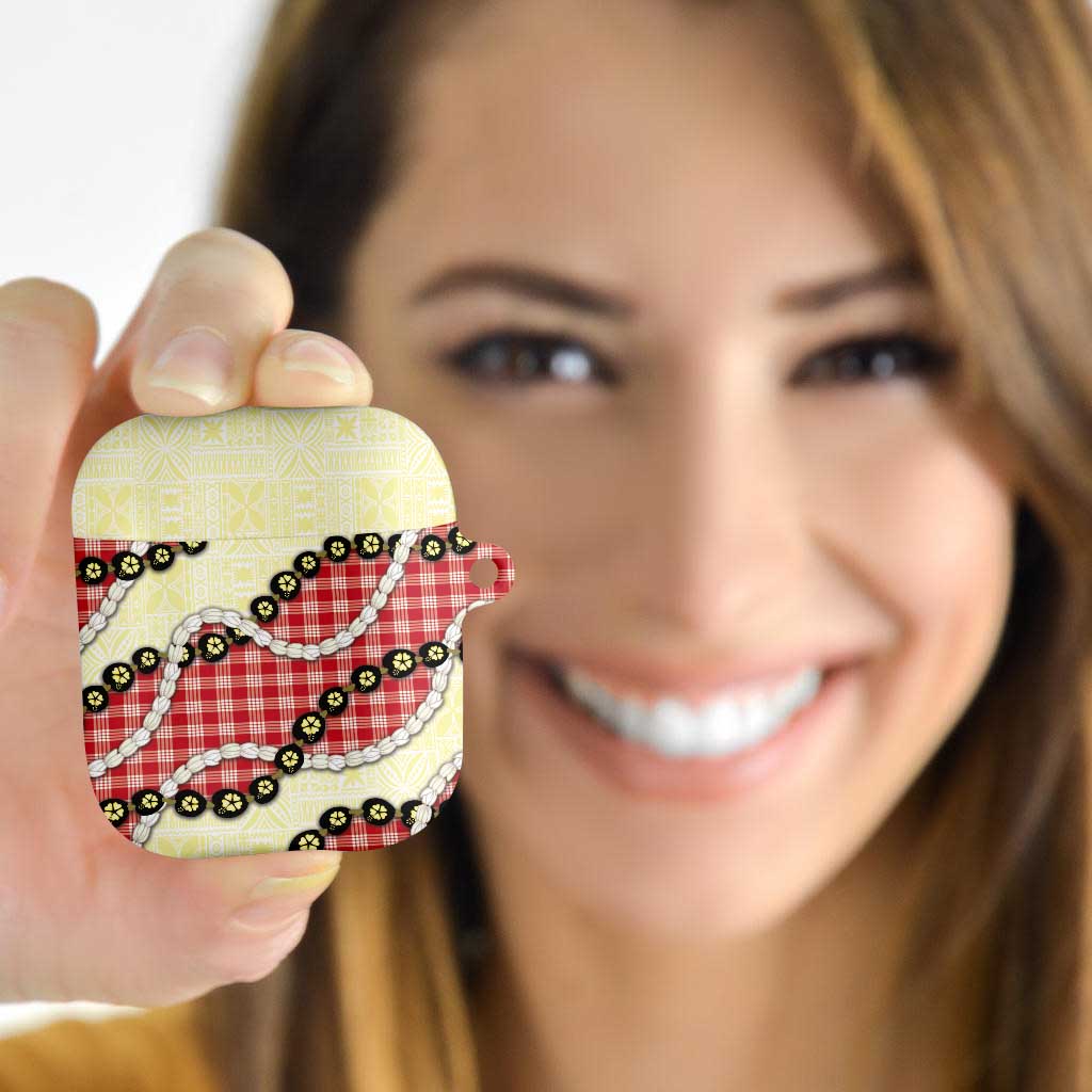 Red Palaka Hawaii AirPods Case Kukui Nut Pikake Lei Hawaiian Tapa Pattern - Polynesian Pride