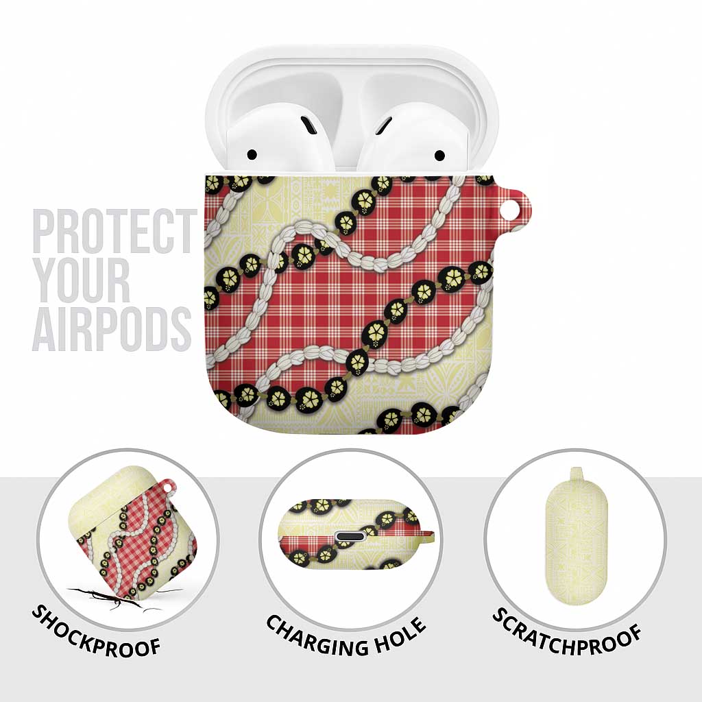 Red Palaka Hawaii AirPods Case Kukui Nut Pikake Lei Hawaiian Tapa Pattern - Polynesian Pride