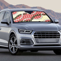 Red Palaka Hawaii Auto Sun Shade Kukui Nut Pikake Lei Hawaiian Tapa Pattern - Polynesian Pride