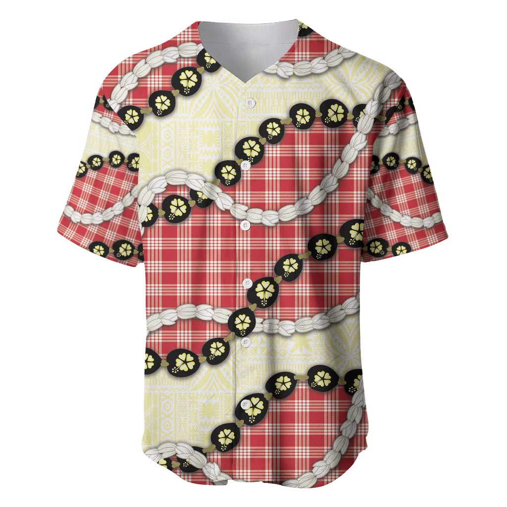 Red Palaka Hawaii Baseball Jersey Kukui Nut Pikake Lei Hawaiian Tapa Pattern - Polynesian Pride