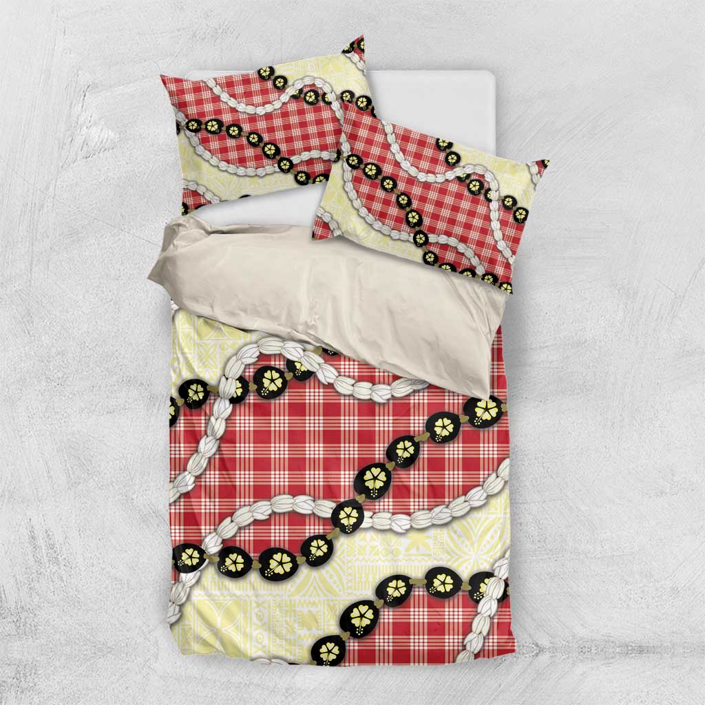 Red Palaka Hawaii Bedding Set Kukui Nut Pikake Lei Hawaiian Tapa Pattern - Polynesian Pride