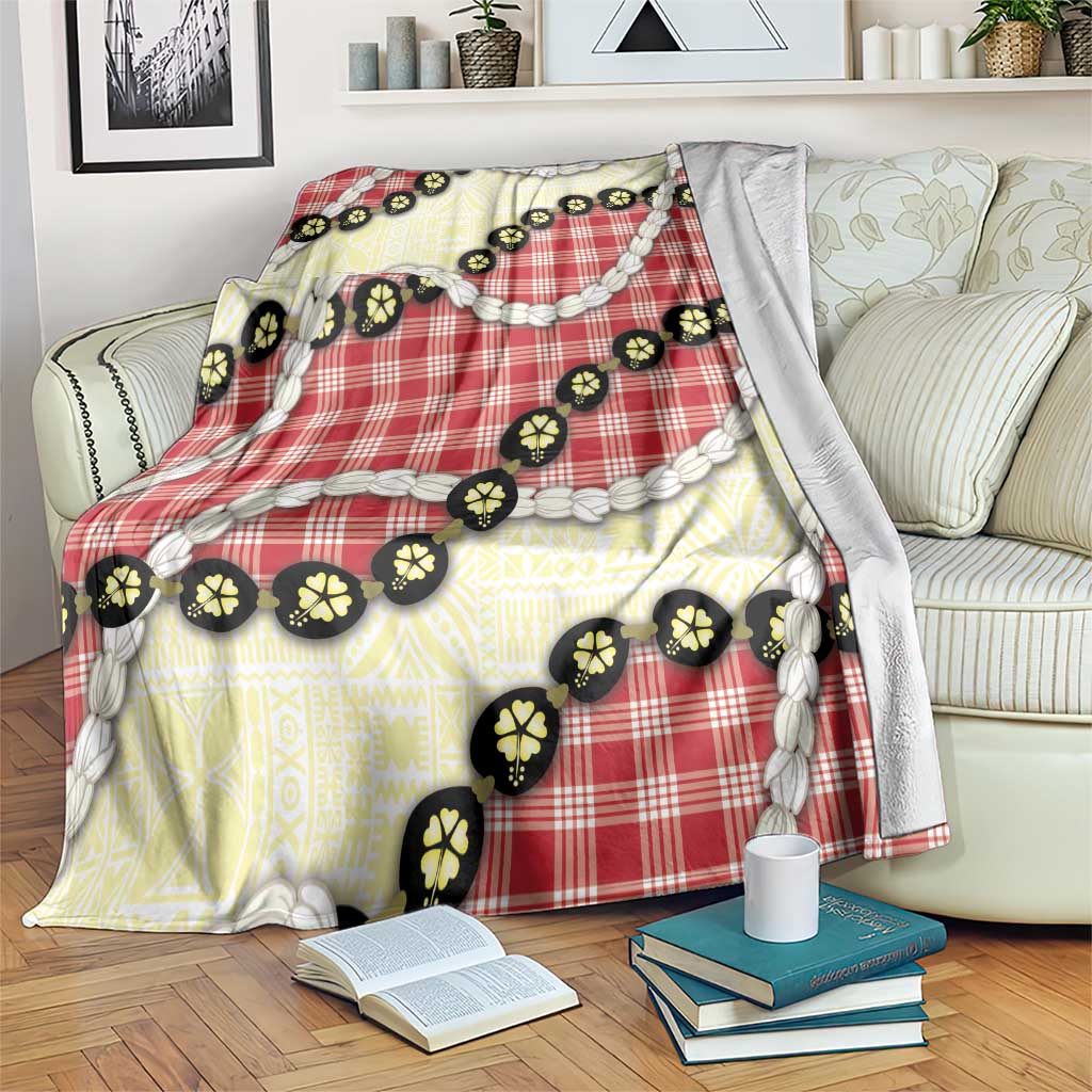 Red Palaka Hawaii Blanket Kukui Nut Pikake Lei Hawaiian Tapa Pattern - Polynesian Pride
