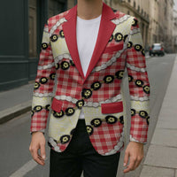 Red Palaka Hawaii Blazer Kukui Nut Pikake Lei Hawaiian Tapa Pattern - Polynesian Pride