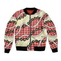 Red Palaka Hawaii Bomber Jacket Kukui Nut Pikake Lei Hawaiian Tapa Pattern - Polynesian Pride