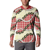 Red Palaka Hawaii Button Sweatshirt Kukui Nut Pikake Lei Hawaiian Tapa Pattern - Polynesian Pride