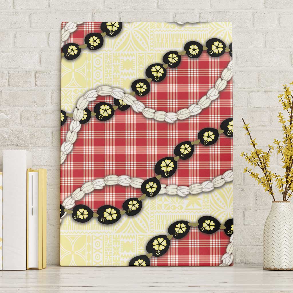 Red Palaka Hawaii Canvas Wall Art Kukui Nut Pikake Lei Hawaiian Tapa Pattern - Polynesian Pride