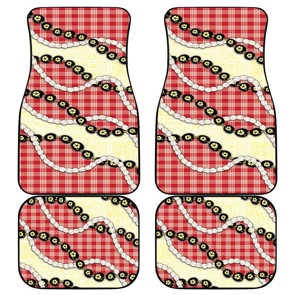 Red Palaka Hawaii Car Mats Kukui Nut Pikake Lei Hawaiian Tapa Pattern - Polynesian Pride