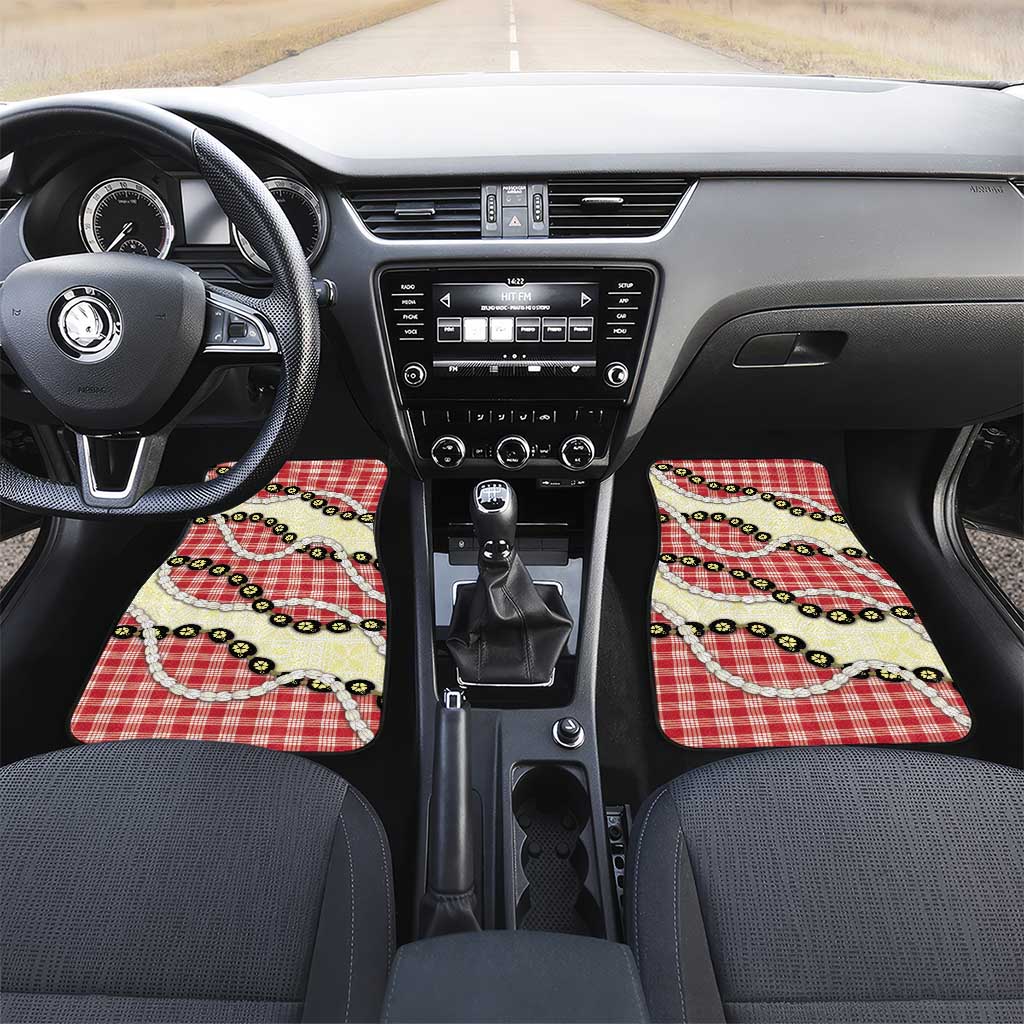 Red Palaka Hawaii Car Mats Kukui Nut Pikake Lei Hawaiian Tapa Pattern - Polynesian Pride