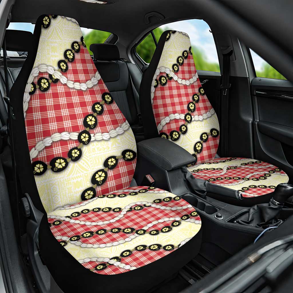 Red Palaka Hawaii Car Seat Cover Kukui Nut Pikake Lei Hawaiian Tapa Pattern - Polynesian Pride