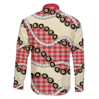 Red Palaka Hawaii Family Matching Off The Shoulder Long Sleeve Dress and Hawaiian Shirt Kukui Nut Pikake Lei Hawaiian Tapa Pattern - Polynesian Pride