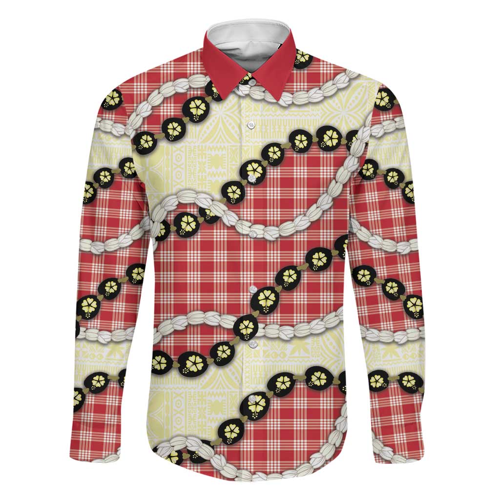 Red Palaka Hawaii Family Matching Off Shoulder Short Dress and Hawaiian Shirt Kukui Nut Pikake Lei Hawaiian Tapa Pattern - Polynesian Pride