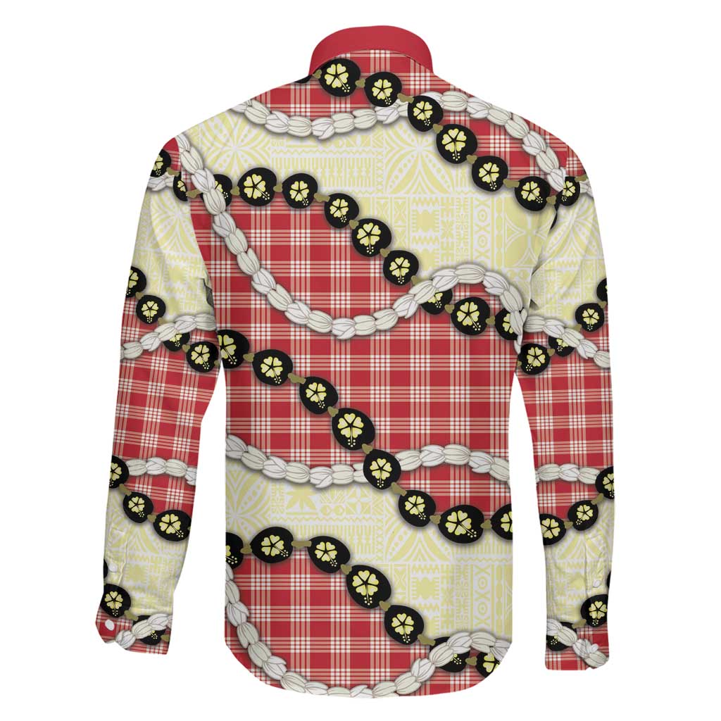 Red Palaka Hawaii Family Matching Off Shoulder Short Dress and Hawaiian Shirt Kukui Nut Pikake Lei Hawaiian Tapa Pattern - Polynesian Pride