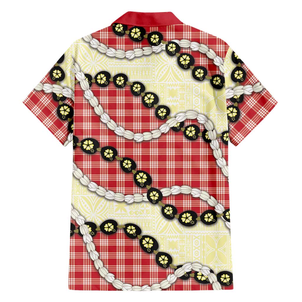Red Palaka Hawaii Family Matching Puletasi and Hawaiian Shirt Kukui Nut Pikake Lei Hawaiian Tapa Pattern LT14 - Polynesian Pride