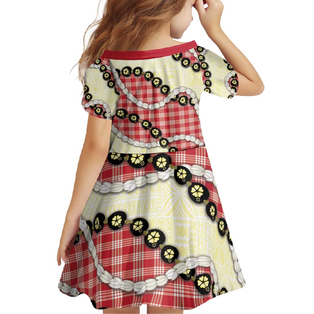 Red Palaka Hawaii Family Matching Short Sleeve Bodycon Dress and Hawaiian Shirt Kukui Nut Pikake Lei Hawaiian Tapa Pattern - Polynesian Pride