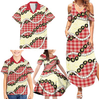 Red Palaka Hawaii Family Matching Summer Maxi Dress and Hawaiian Shirt Kukui Nut Pikake Lei Hawaiian Tapa Pattern - Polynesian Pride