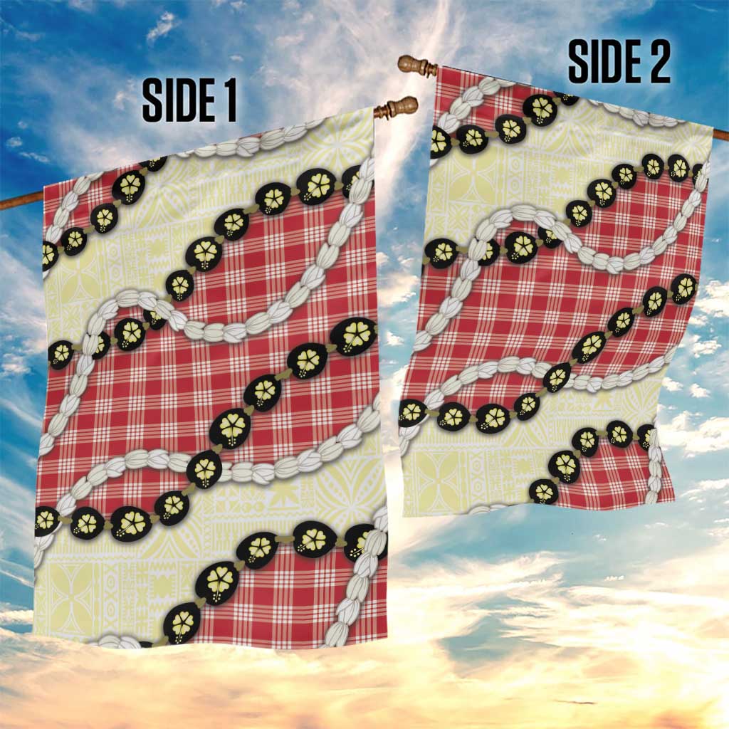 Red Palaka Hawaii Garden Flag Kukui Nut Pikake Lei Hawaiian Tapa Pattern - Polynesian Pride