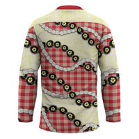 Red Palaka Hawaii Hockey Jersey Kukui Nut Pikake Lei Hawaiian Tapa Pattern - Polynesian Pride