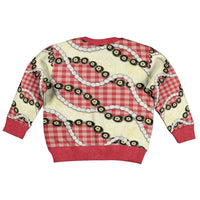 Red Palaka Hawaii Kid Ugly Christmas Sweater Kukui Nut Pikake Lei Hawaiian Tapa Pattern - Polynesian Pride