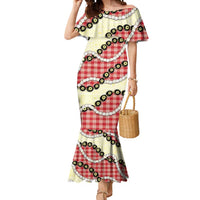 Red Palaka Hawaii Mermaid Dress Kukui Nut Pikake Lei Hawaiian Tapa Pattern - Polynesian Pride