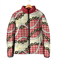 Red Palaka Hawaii Padded Jacket Kukui Nut Pikake Lei Hawaiian Tapa Pattern - Polynesian Pride