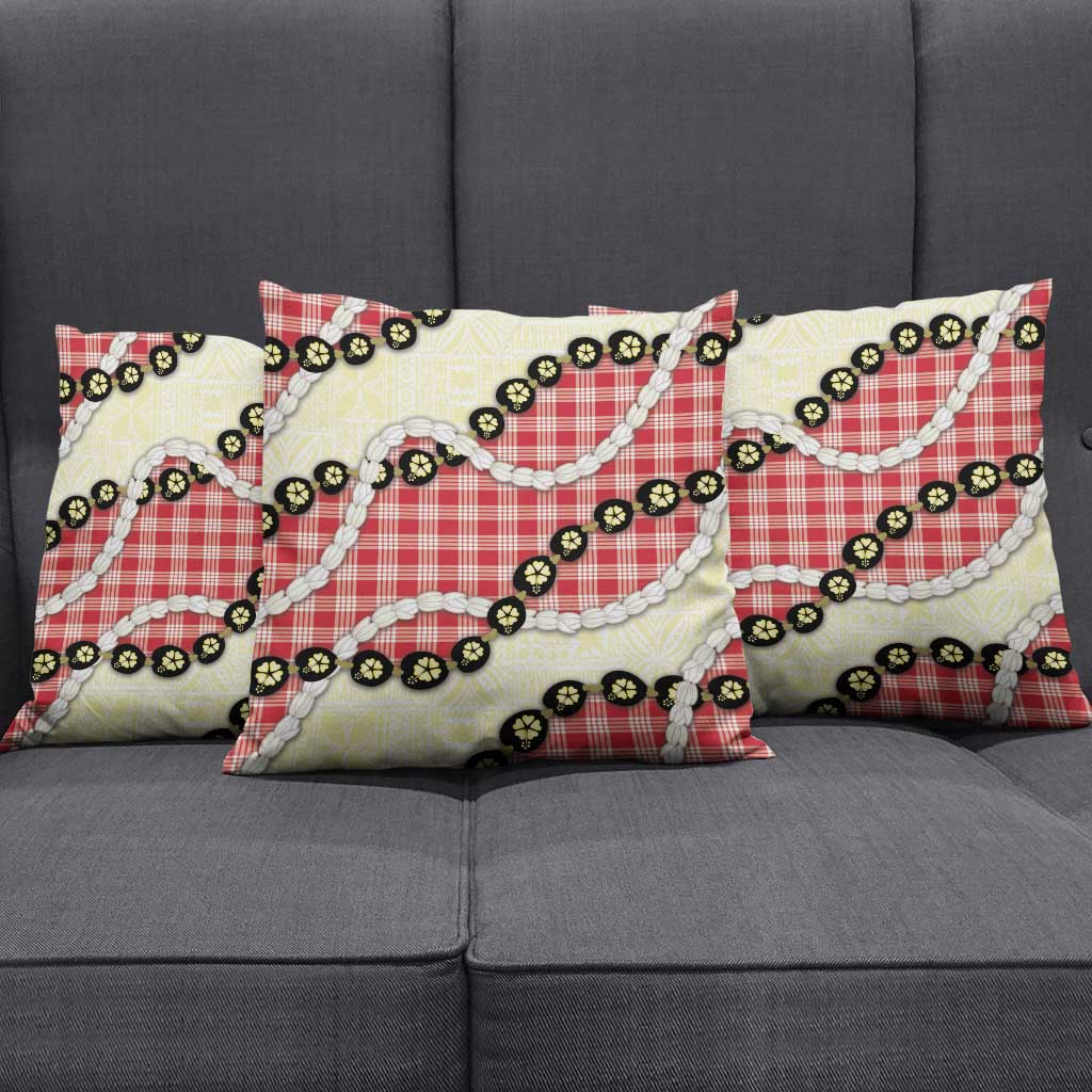 Red Palaka Hawaii Pillow Cover Kukui Nut Pikake Lei Hawaiian Tapa Pattern - Polynesian Pride