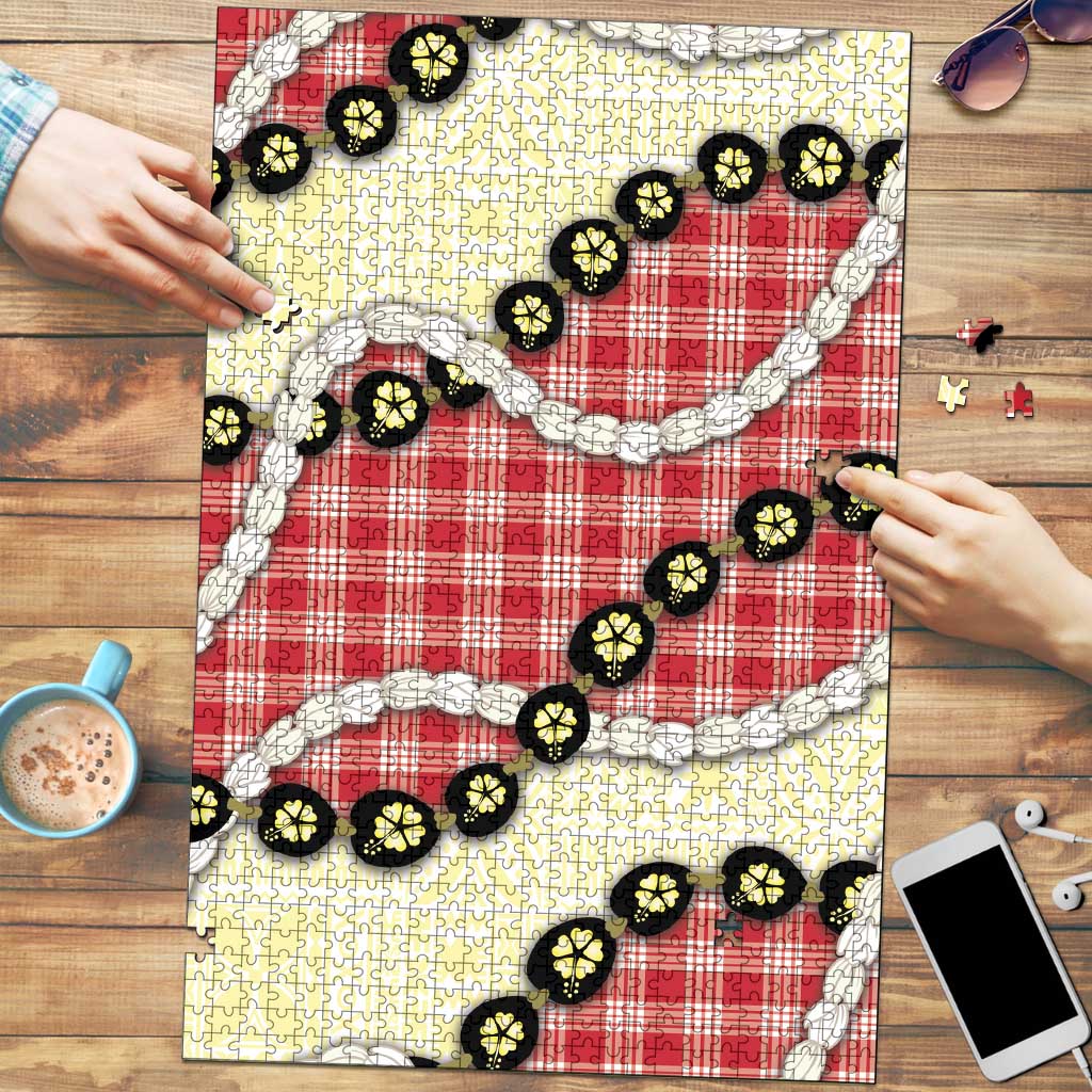 Red Palaka Hawaii Puzzle Kukui Nut Pikake Lei Hawaiian Tapa Pattern - Polynesian Pride