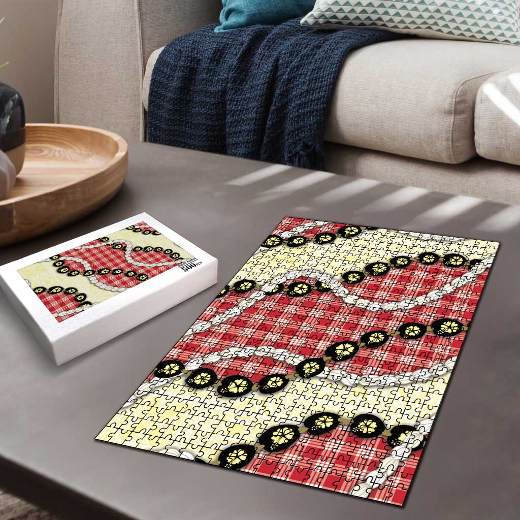Red Palaka Hawaii Puzzle Kukui Nut Pikake Lei Hawaiian Tapa Pattern - Polynesian Pride