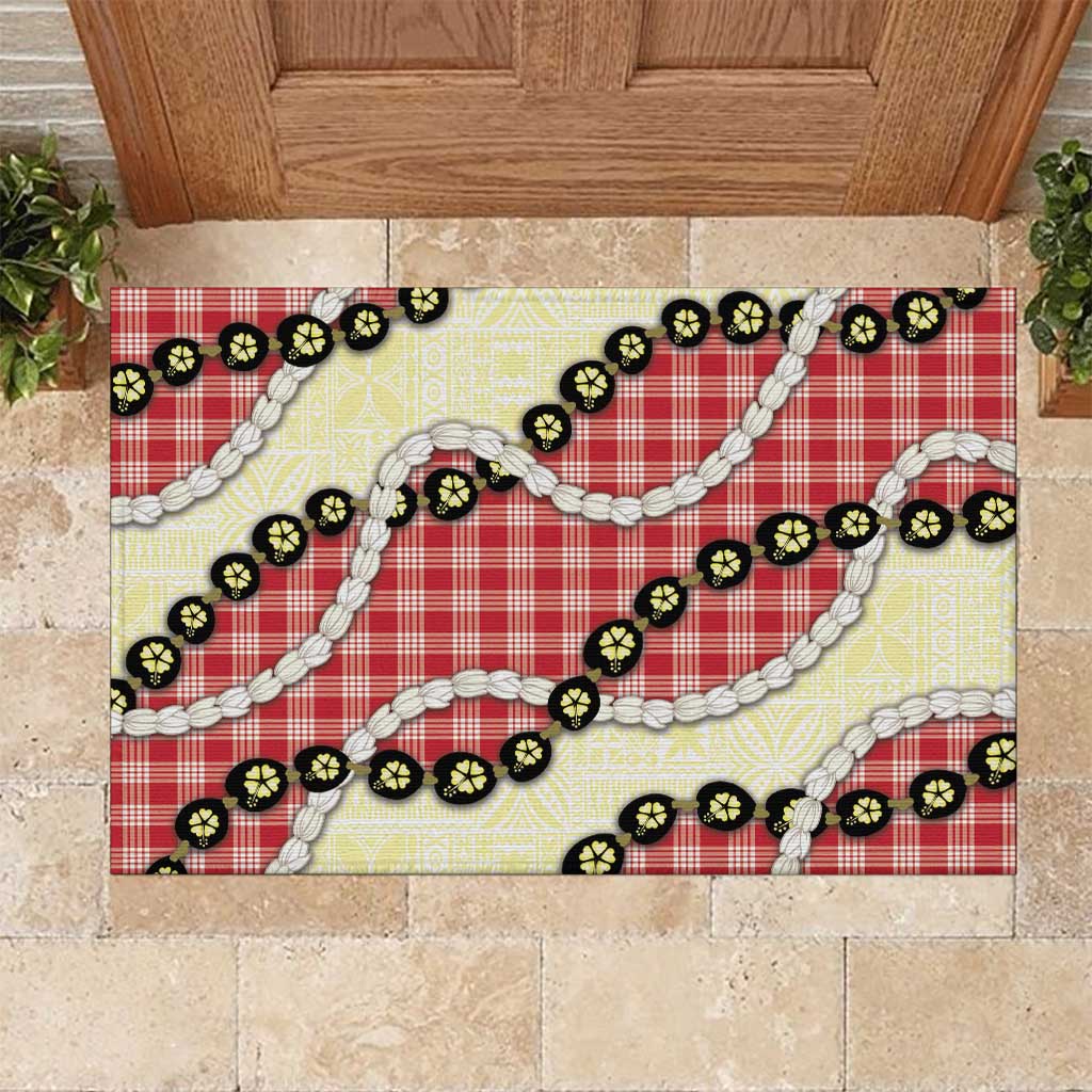Red Palaka Hawaii Rubber Doormat Kukui Nut Pikake Lei Hawaiian Tapa Pattern - Polynesian Pride