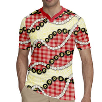 Red Palaka Hawaii Rugby Jersey Kukui Nut Pikake Lei Hawaiian Tapa Pattern - Polynesian Pride