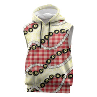 Red Palaka Hawaii Sleeveless Hoodie Kukui Nut Pikake Lei Hawaiian Tapa Pattern - Polynesian Pride