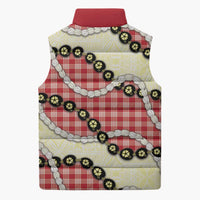 Red Palaka Hawaii Sleeveless Puffer Jacket Kukui Nut Pikake Lei Hawaiian Tapa Pattern - Polynesian Pride