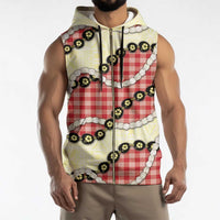 Red Palaka Hawaii Sleeveless Zip Hoodie Kukui Nut Pikake Lei Hawaiian Tapa Pattern - Polynesian Pride