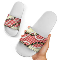 Red Palaka Hawaii Slide Sandals Kukui Nut Pikake Lei Hawaiian Tapa Pattern - Polynesian Pride