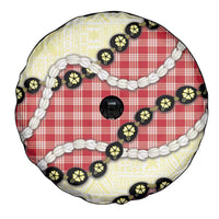 Red Palaka Hawaii Spare Tire Cover Kukui Nut Pikake Lei Hawaiian Tapa Pattern - Polynesian Pride