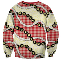 Red Palaka Hawaii Sweatshirt Kukui Nut Pikake Lei Hawaiian Tapa Pattern - Polynesian Pride