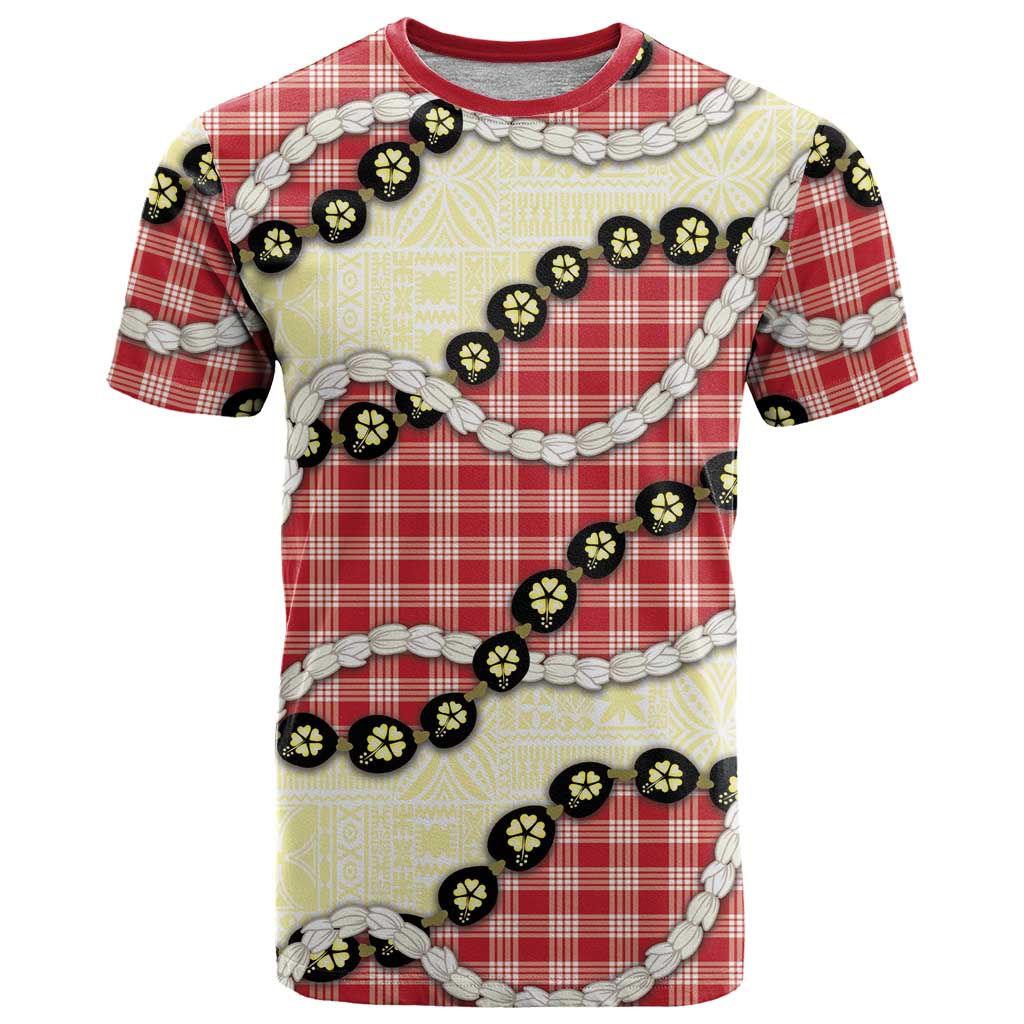 Red Palaka Hawaii T Shirt Kukui Nut Pikake Lei Hawaiian Tapa Pattern - Polynesian Pride